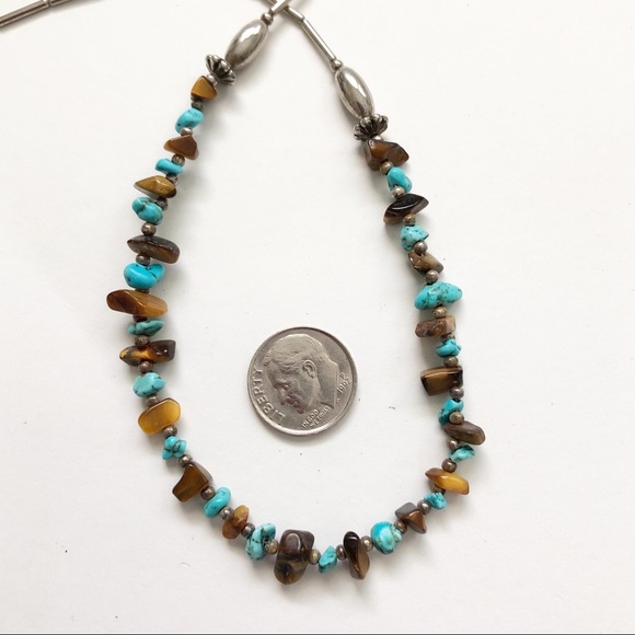 Turquoise Tiger Eye Liquid Silver Necklace - Picture 6 of 7